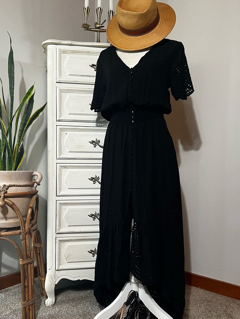Black Eyelet Maxi Dress
